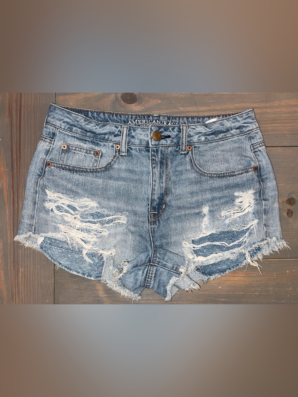 American Eagle Hi Rise Festival Distressed Denim Shorts
